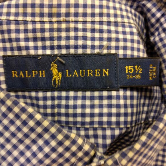 Ralph Lauren dress shirt mens M Medium 15.5 34-35 blue checker plaid button - Picture 6 of 8